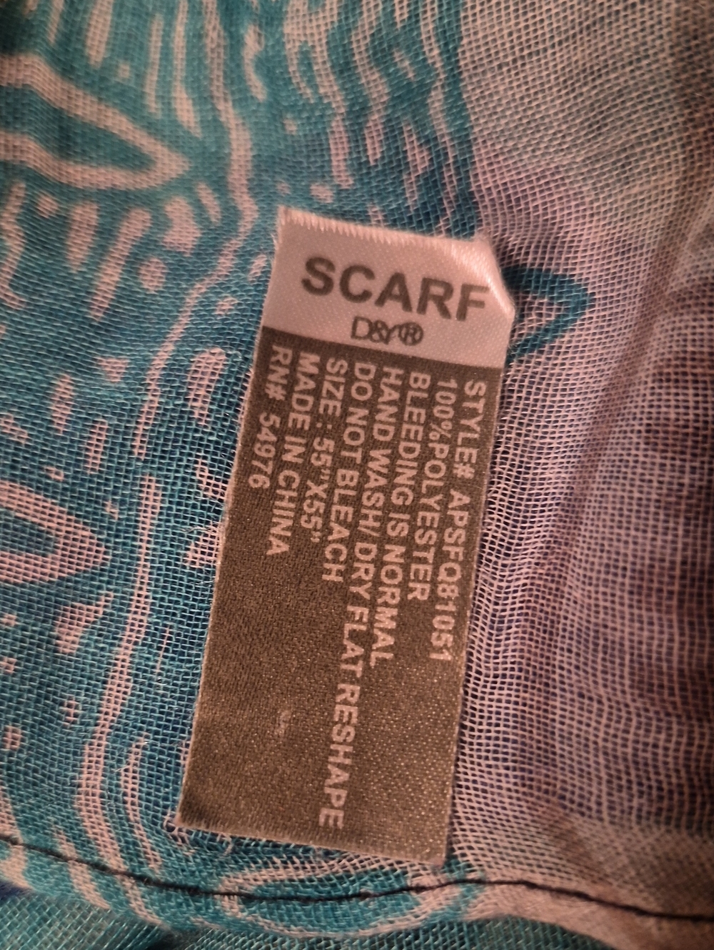 Source Unknown Turquoise and White Printed Scarf